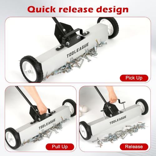 Image of TOOLEAGUE 24 inch Rolling Magnetic Sweeper with Wheels,Telescoping Adjustable Handle,50LBS Capacity Magnet Roller,Magnetic Foldable Tray, 25LBS Pickup Pen,3Pcs Magnet Sweeper Set