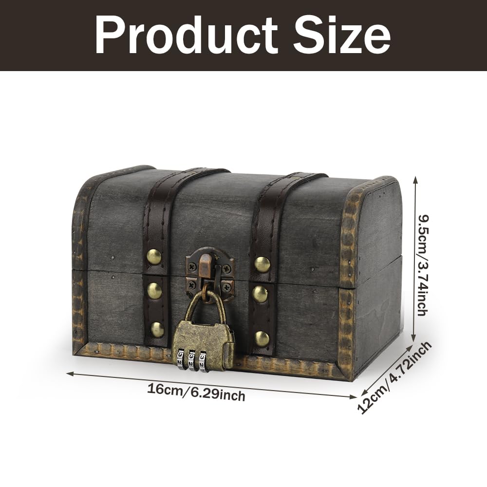 Mineup Vintage houten schatkist met cijferslot, houten opslag, schatkist, groot, vintage kist, afsluitbaar, kist voor opslag, decoratie, kinderverjaardag (22 x 15 x 13,5 cm) merk