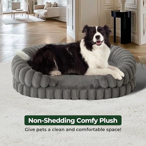 BALANCE Calming Dog Bed for Large Sized Dogs, 36 Inches Oval Washable Pet Bed with Sides, Orthopedic Pet Couch Sofa with Non-Slip Bottom, Gray - Image 4