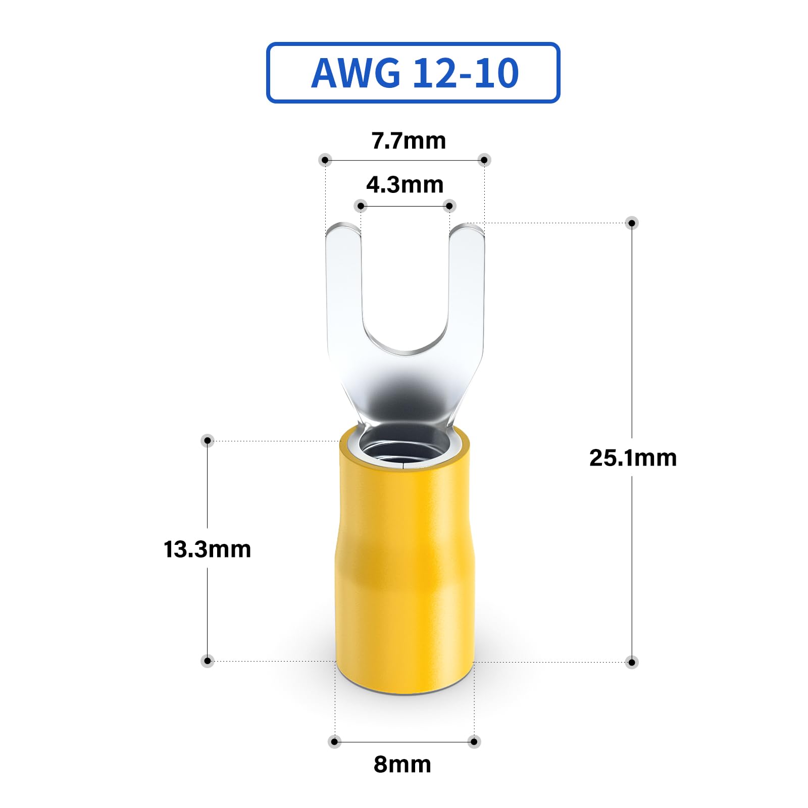 ERGAOBOY 200Pcs 12-10 AWG Insulated Fork Spade Wire Connectors, Yellow U-Type Electrical Crimp Terminal - Image 2