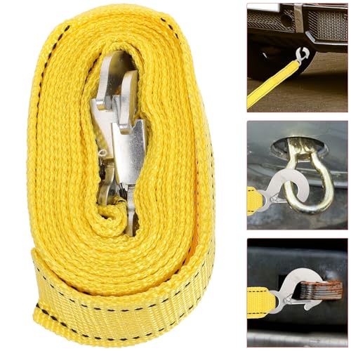 ibasenice Cuerda de Remolque Reforzada de Nailon 3 Toneladas 4 Metros con Gancho Fluorescente para Coche y Camión Correa de Tracción de Emergencia y Carga Resistente y Duradera