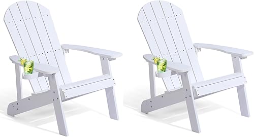 Adirondack - Juego de 2 sillas de plástico resistentes a todo tipo de clima, con soporte para tazas, 5 pasos fáciles de instalar, sillas de exterior disponible en Yaxa Colombia