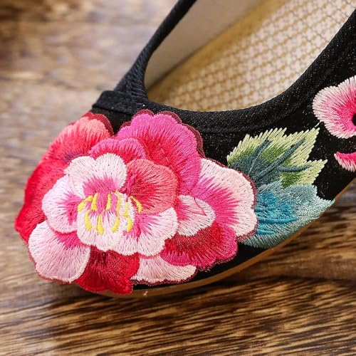Escarpins Cheongsam confortables à talon carré et broderies fleurs
