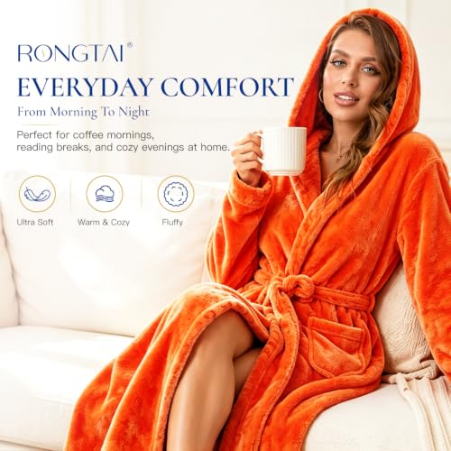 Image of RONGTAI Women's Plush Hooded Robe Bathrobe-Fast Warmth for Home