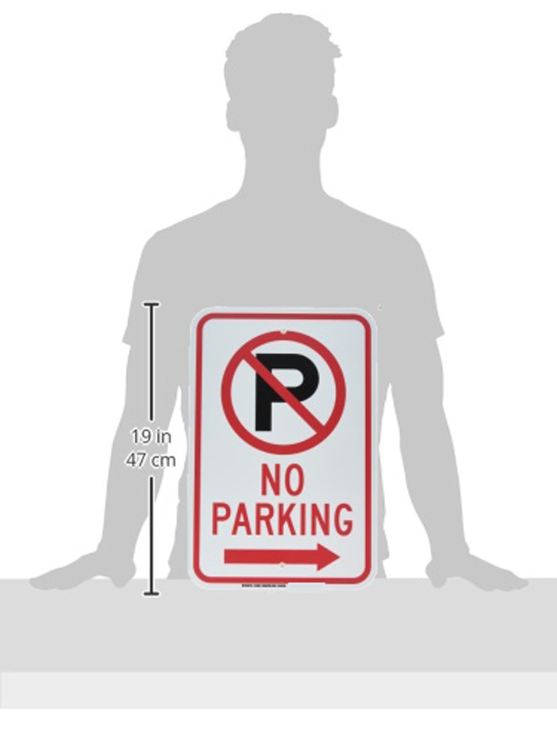 Brady 124381 Traffic Control Sign, Legend "No Parking (W/Right Arrow)", 18" Height, 12" Width, Black and Red on White
