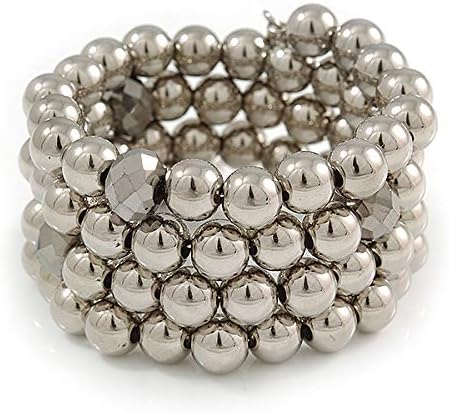 Avalaya Disco Mirrored Acrylic Bead Coiled Flex Bracelet - Adjustable, silver - Image 4