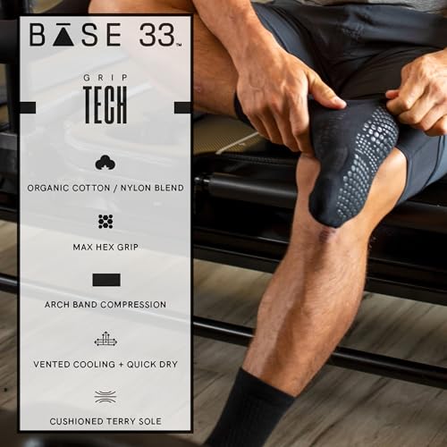 Image of Base 33 Crew Grip Socks - Pilates Socks with Non-Slip Grips and Arch Support, Wear for Yoga, Barre, Martial Arts