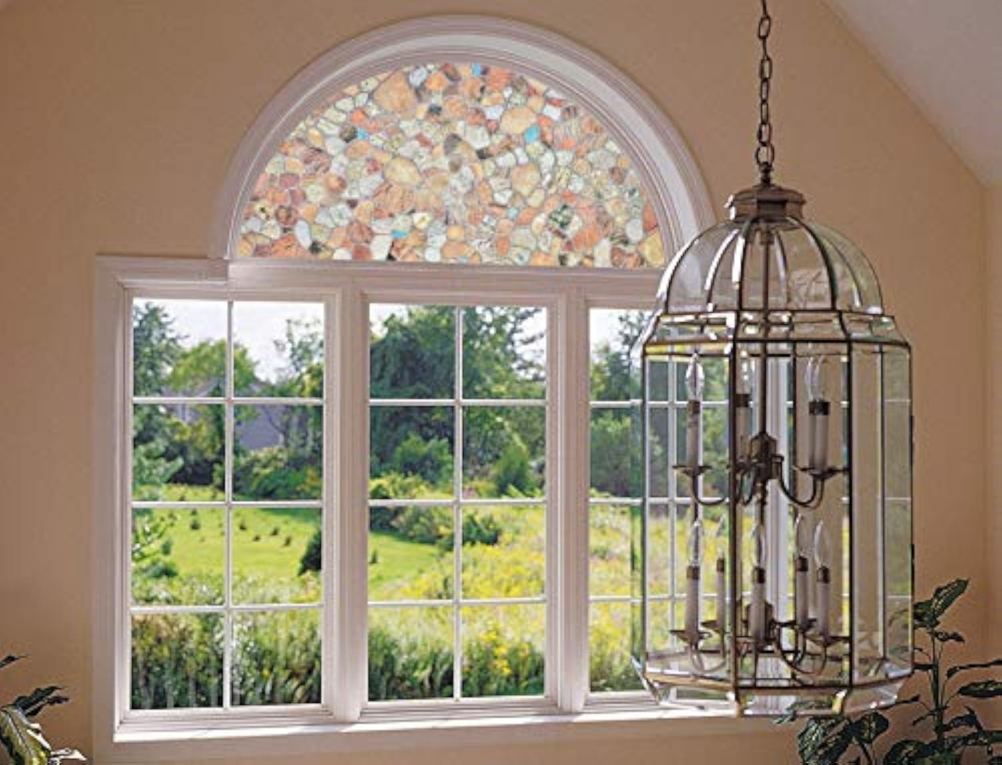 Precut Arched Window Film, Stone Design, Self Static Adhesive Cling