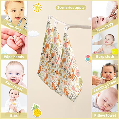 Image of vvfelixl Baby Washcloths Cotton Foxes and Flowers Flesh Colored Baby Muslin Washcloths Soft Baby Face Towel for Newborn Infants Baby Wipes, 11.8 X 11.8 Inch, 3 Pack