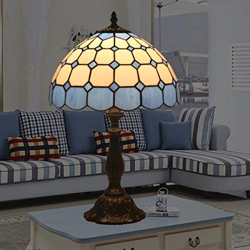Gdlight 12 Inch Tiffany Style Table Lamp, Mediterranean Blue Glass Shade Bedside Lamp With Zinc Alloy Base, Bedroom Living Room Coffee Desk Lamp #TOP1