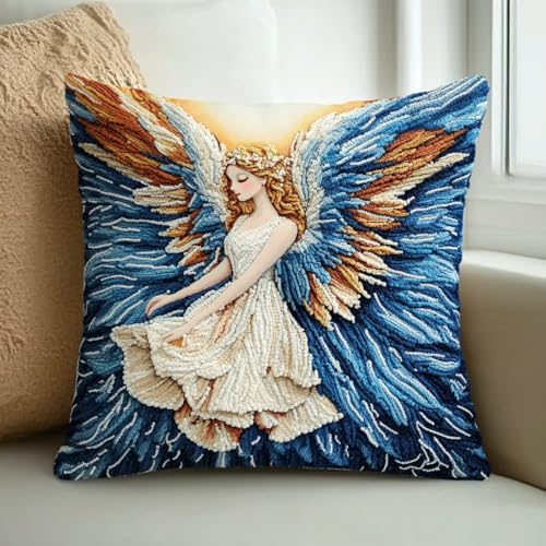 XDEGHUANGSS Cojín de nudos para anudar uno mismo, elegante alas de ángel, 43 cm, funda de almohada de ganchillo, juego de anudación, cojín para niños y adultos, ganchillo, alfombra, bordado