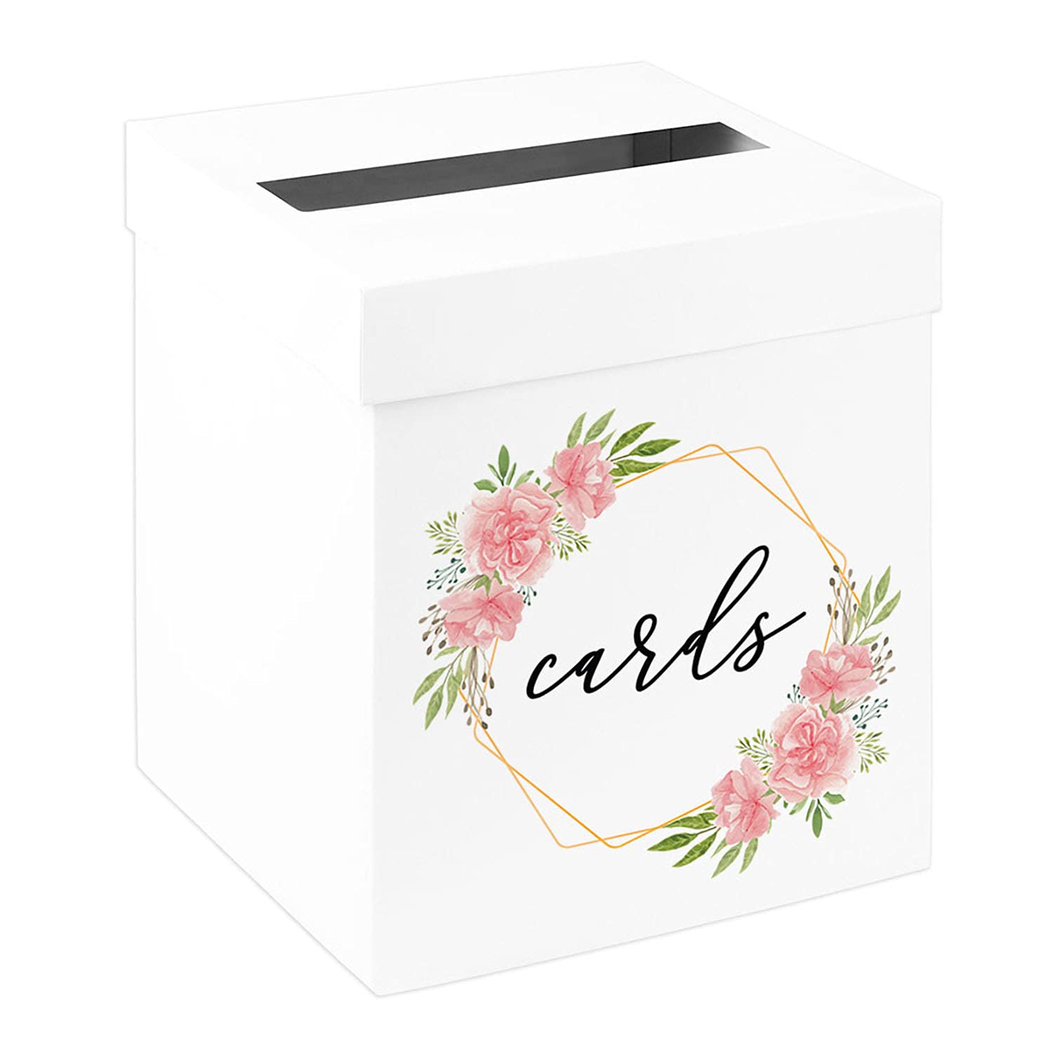 Andaz Press Sturdy White Wedding Day Card Box Geometric Pink Florals Wedding Gift Boxes for Cards Card Box for Bridal Shower Baby Shower Birthday Graduation Events 10x10x10 Inches