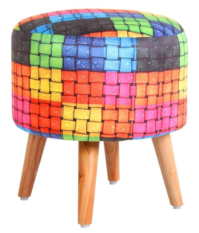 Image of Ottoman for Living Room, Velvet Round Foot Rest Stool, Wooden Legs Chair for Sitting, Ottoman for Bedroom & Makeup Room Decor | Chair (18 inchx18 inchx32 inch), Puffy (16 inchx16 inchx17 inch) | Knotted Ropes