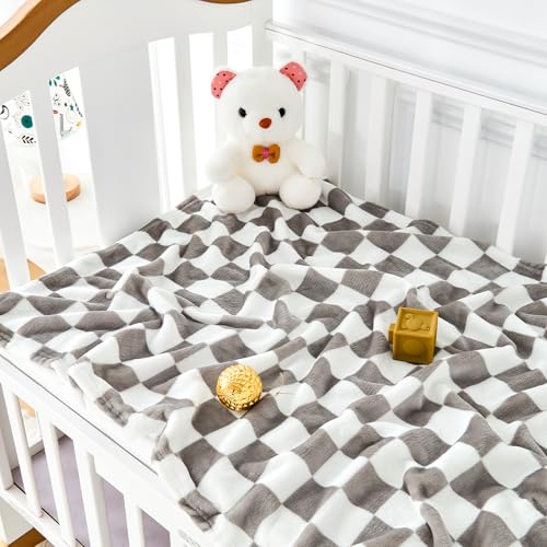 Image of Yurhap Checkered Baby Blanket Fleece Baby Blankets Neutral for Boys Girls, Super Soft Warm Lightweight Infant Toddler Newborn Receiving Gifts for Crib Stroller, 30x40 Inch, Greige