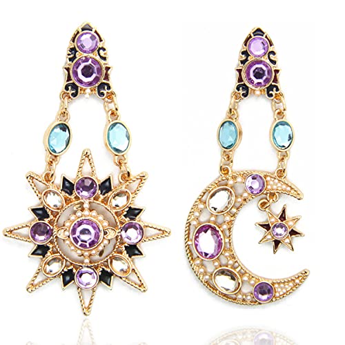 Vintage Sun Moon Earrings Crystal Drop Earrings Studs for Women