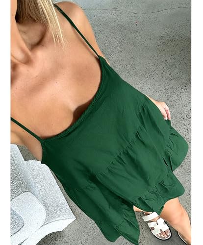 Image of Babydoll Dress for Women Spaghetti Strap Swing Dresses Sleeveless Short Flowy Dress Summer Loose Sundress