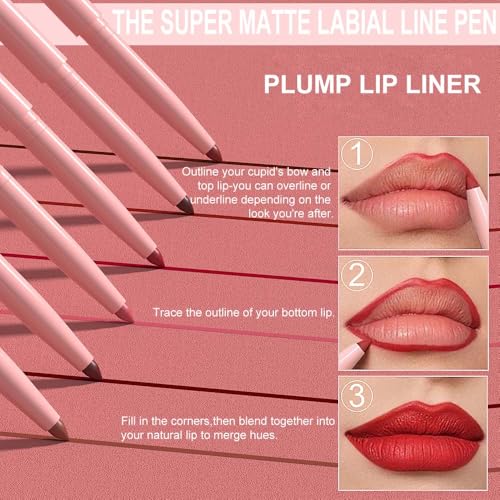 Image of evpct 12Pcs Retractable Lip Liners Pencils Set Pack for Shaping & Sculpting Lips, Mauve Maroon Red Orange Nude Coffee Brown Plum Taupe Creamy Matte Gel Lip Liner Lipliners Pencil delineador de labios