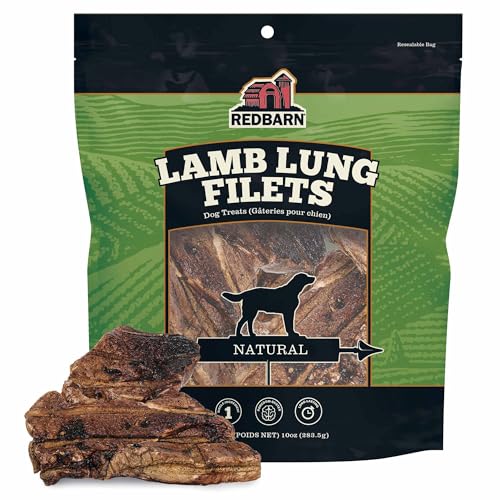Redbarn Lamb Lung Filets - Oven Roasted Jerky-Style Dog Treats Flavorful Tasty & Highly Palatable Chews Single Ingredient Protein 10 oz 1 Bag