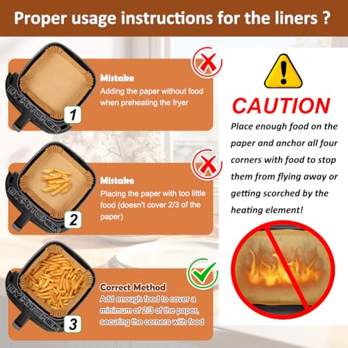 Image of BYKITCHEN Air Fryer Liners Square, 100pcs 7.9 Inch Air Fryer Parchment Paper Liners Disposable, Large Greaseproof Paper for Air Fryer, Compatible with COSORI, Ninja, Tower Cosori (Unbleached)