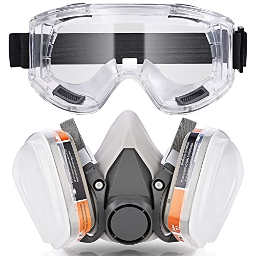 faburo Protection Respiratoire Réutilisable avec Filtres et Lunettes de Protection Anti Poussière, Anti Gaz, Filtre Respiratoire pour Peinture, Travaux,...