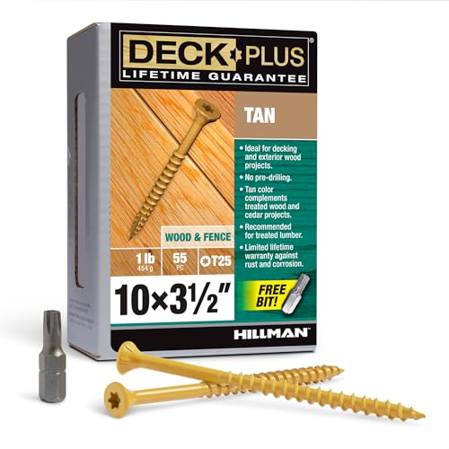 Image of Deck Plus 3-1 /2 Inch Epoxy Coated Exterior Wood and Fence Screws #10 x 3-1 /2 inch Torx /Star Drive Included Coarse Thread, Outdoor Rust Resistant Decking Screw, Tan, 1lb Box, 310 Pieces | 48421
