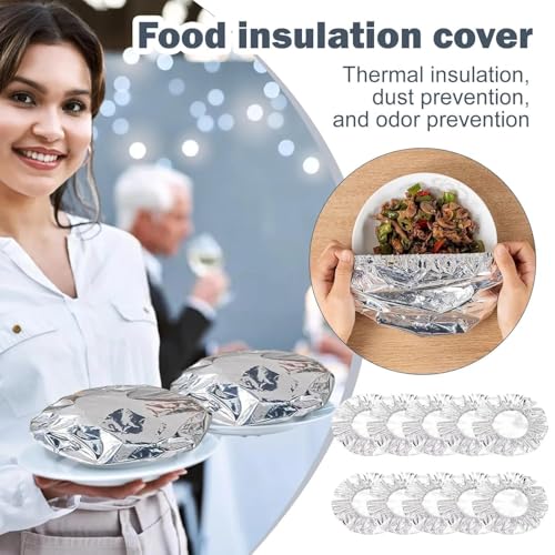 Image of Food Grade Aluminum Foil Elastic Paper 10 PCS | Adjustable Airtight Bowl Cover for Food Storage | Reusable Fresh-Keeping Covers for Kitchen, Cooking & Baking