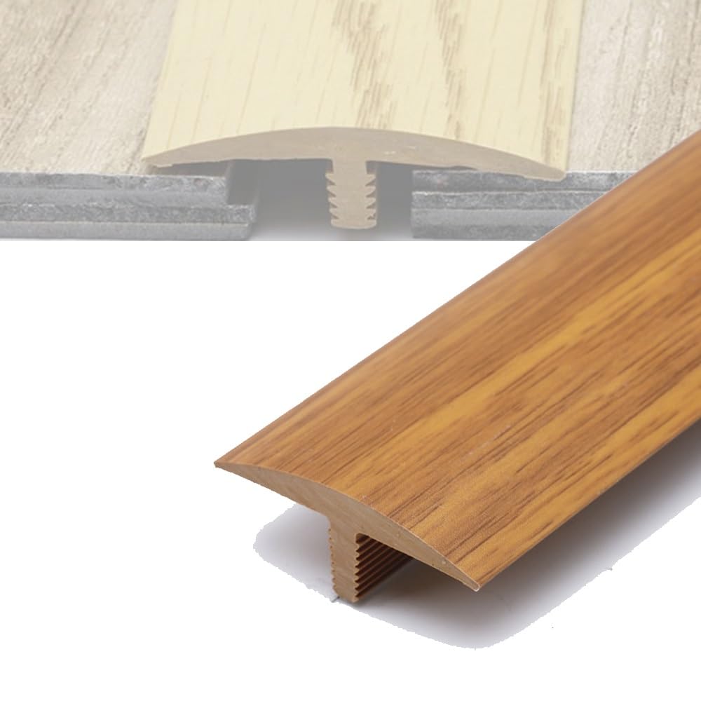 35.4in T-Molding Floor Edging Trim Strip, PVC Doorway Threshold Strip, Cuttable Flooring Transition Floor Gap Connecting Strips(Teak)