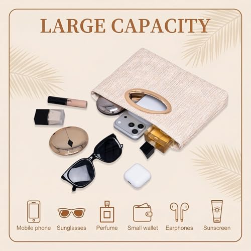 Image of Clutch Purses for Women, Women's Evening Handbags Crossbody Shoulder Handbags, Handle Straw Clutch for Women Summer Clutch Straw Evening Bag