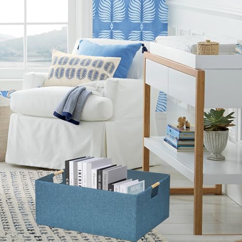 Image of Foldable Storage Box with Handles | 16.9 Inch Collapsible Organizer for Clothes, Toys, Makeup | Sturdy Cardboard Frame & Washable Fabric | Space-Saving Home Decor 2Pack