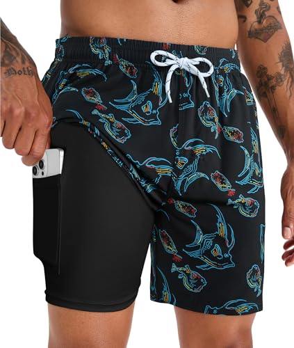 Image of APTRO Men's Swim Trunks with Compression Liner 5 Inch Bathing Suit Beach Swimsuits