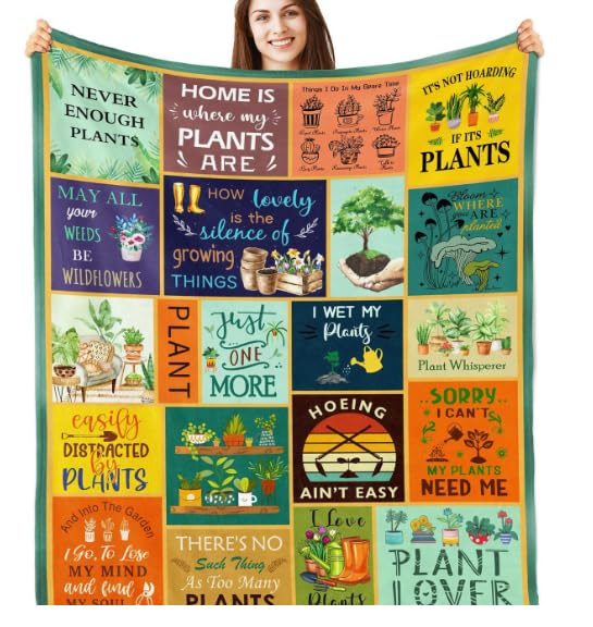 YNOUYRS Regalos de Jardinería para Mujeres, Manta de Sofá para Amantes de Las Plantas, 130x150cm - Manta Suave de Franela con Estampado Botánico, Regalo para Jardineros, Navidad y Cumpleaños