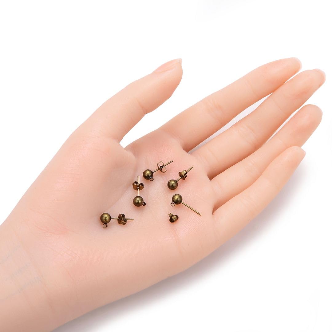 Adabele 40 Stück hypoallergene Ohrstecker, 5 mm Kugel, geschlossener Ring, 40 Stück Earnut-Rückseite, antike bronzefarbene Ohrringe, Herstellung CF224-4