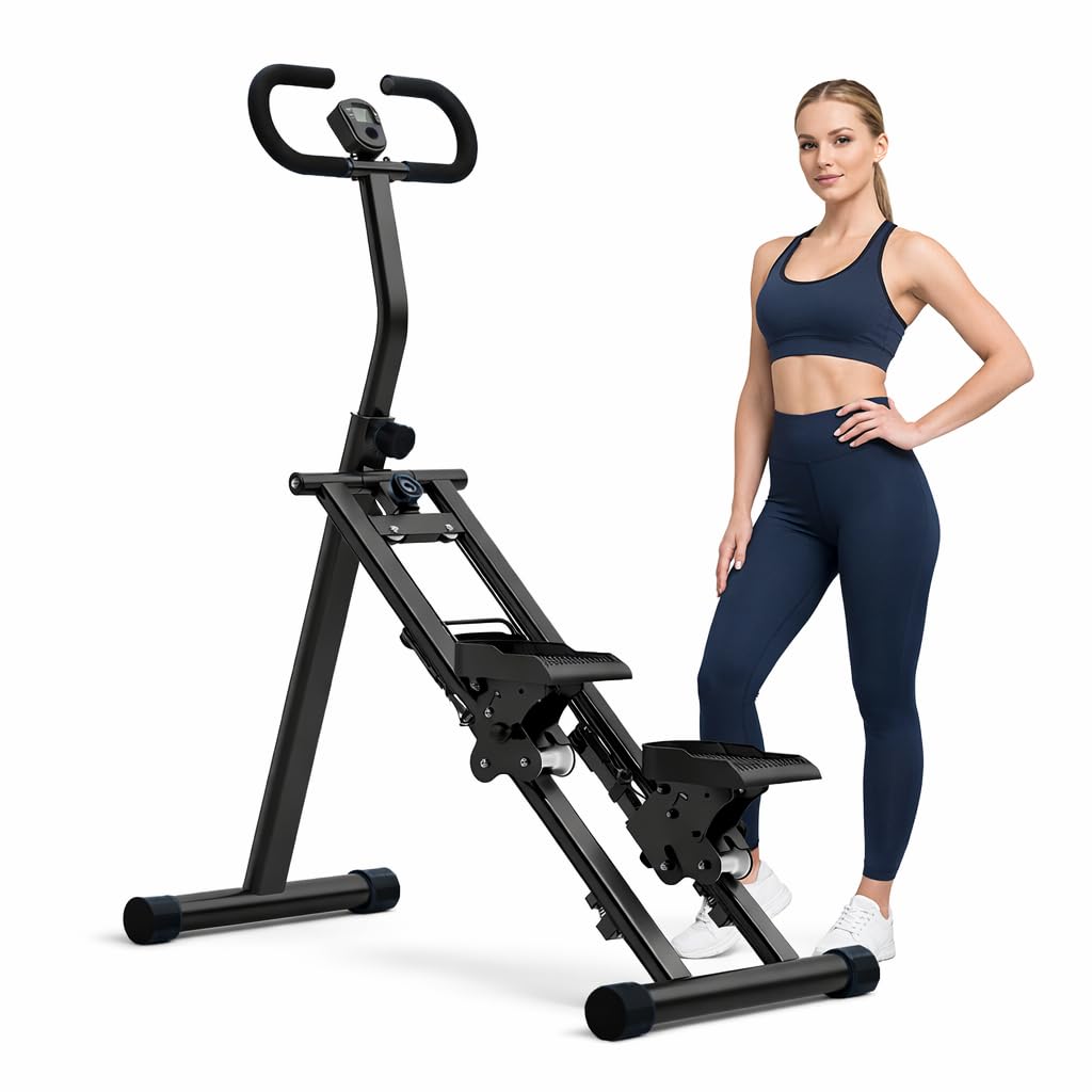 PYU Stair Stepper Vertical Climber Exercise Machine with Adjustable Handlebar & Pedals | Full-Body Workout, Weight Loss & Cardio Trainer | Compact Hydraulic Stair Master (Black)-image-20