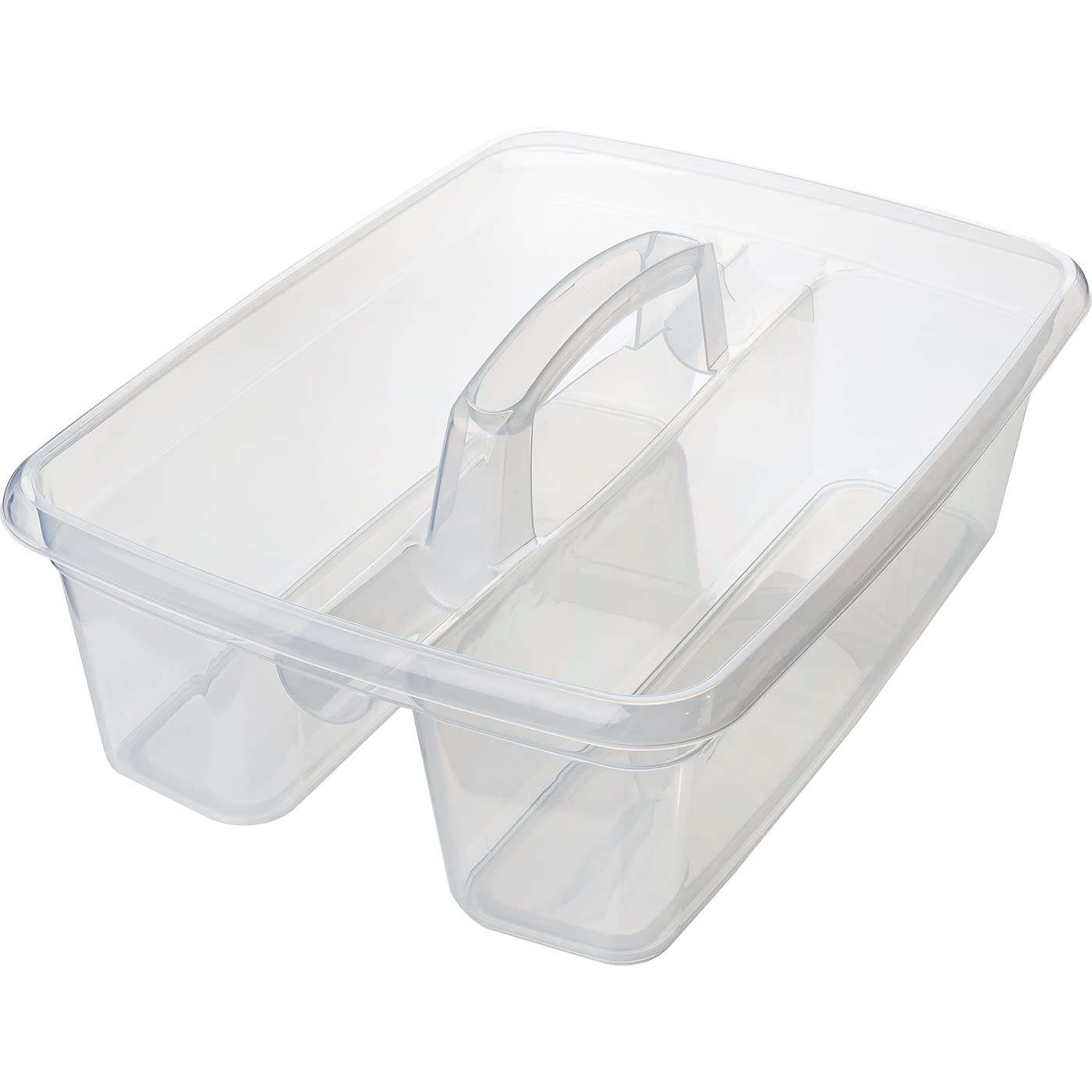 Organizador de Plástico Transparente para Productos de Limpieza - 2 Compartimientos, 39,5x29x16cm, con Asa para Almacenamiento Multiusos