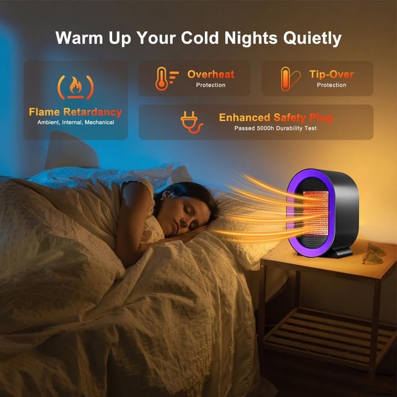 Portable Ceramic Heater with Fan 2 Speed Energy Efficient Indoor Heater with Overheating and Tip Over Safety for Office and Home Use
