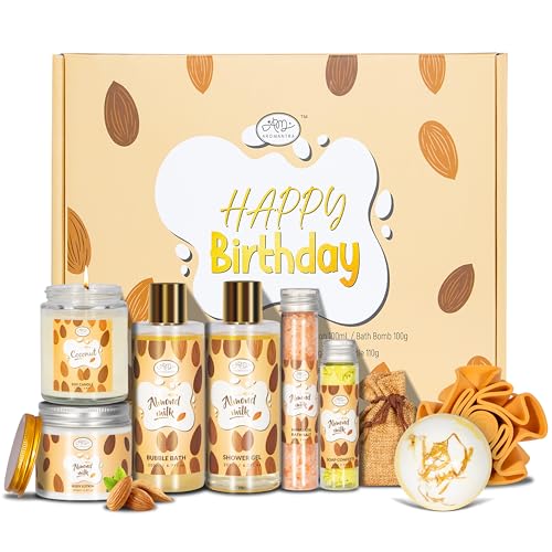 Valentines Day Gifts for Women Spa Gifts Baskets for Women W/Bubble Bath, Bath Salt, Soy Candle, Gifts for Mom Her Female Sister Mother Teacher, Gifts set with Almond Milk Nourishing Bath & Body Care