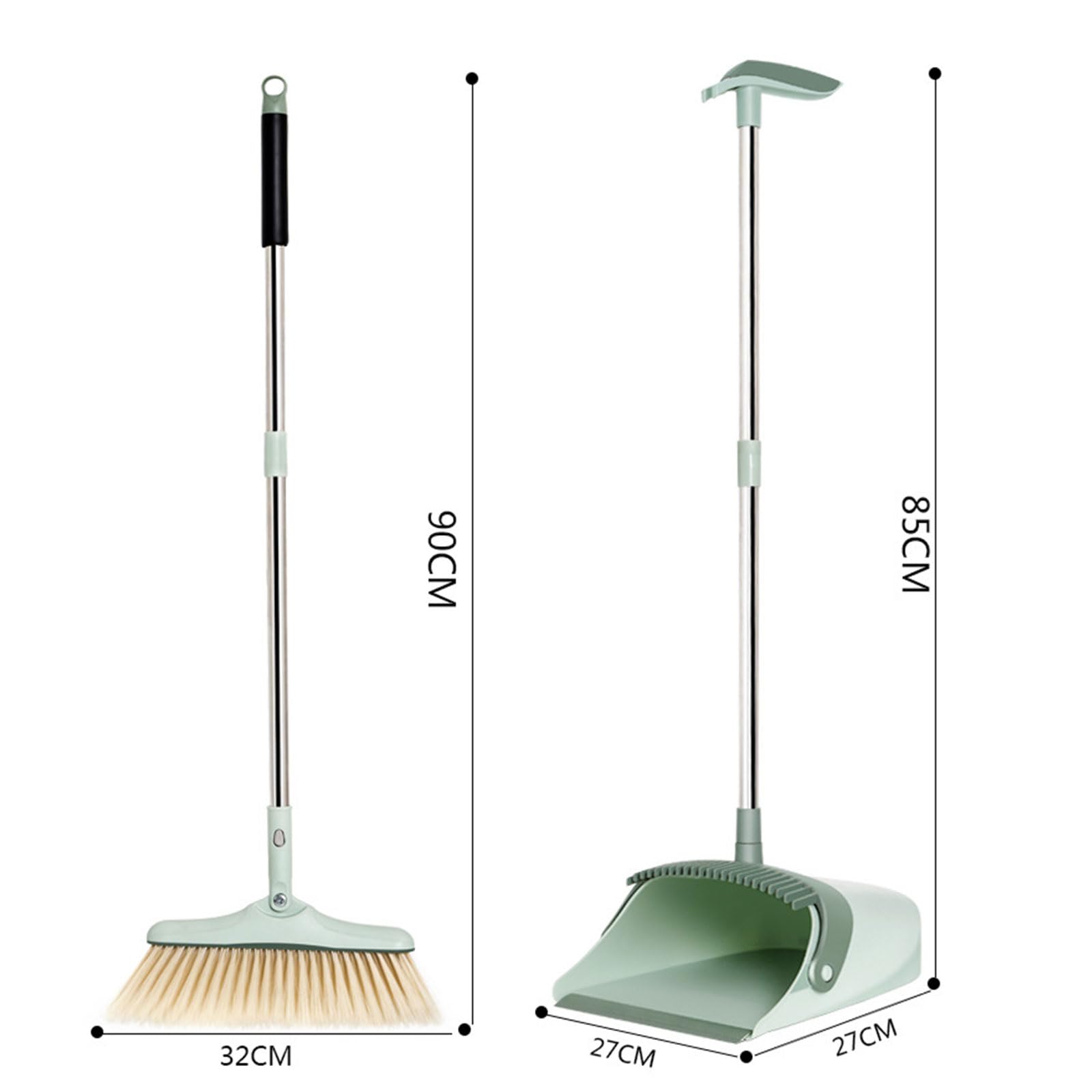 Besen- und Kehrschaufel-Set Zusammenklappbare Besen- und Kehrschaufel-Kombination Eingebaute Kammzähne zur automatischen Reinigung von Tierhaaren für den Boden im Home-Office-Küchen,Grün