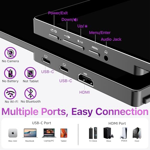Image of cocopar Portable Monitor Touchscreen 15.6 Inch 1080P FHD 90% sRGB Travel Monitor with Speaker HDMI USB-C Second Screen for Laptop MacBook Surface PC Xbox PS4 /5, VESA Mountable, with Touchscreen