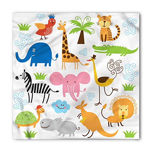Ambesonne Unisex Bandana, Animal Safari Giraffe Elephant, White Orange