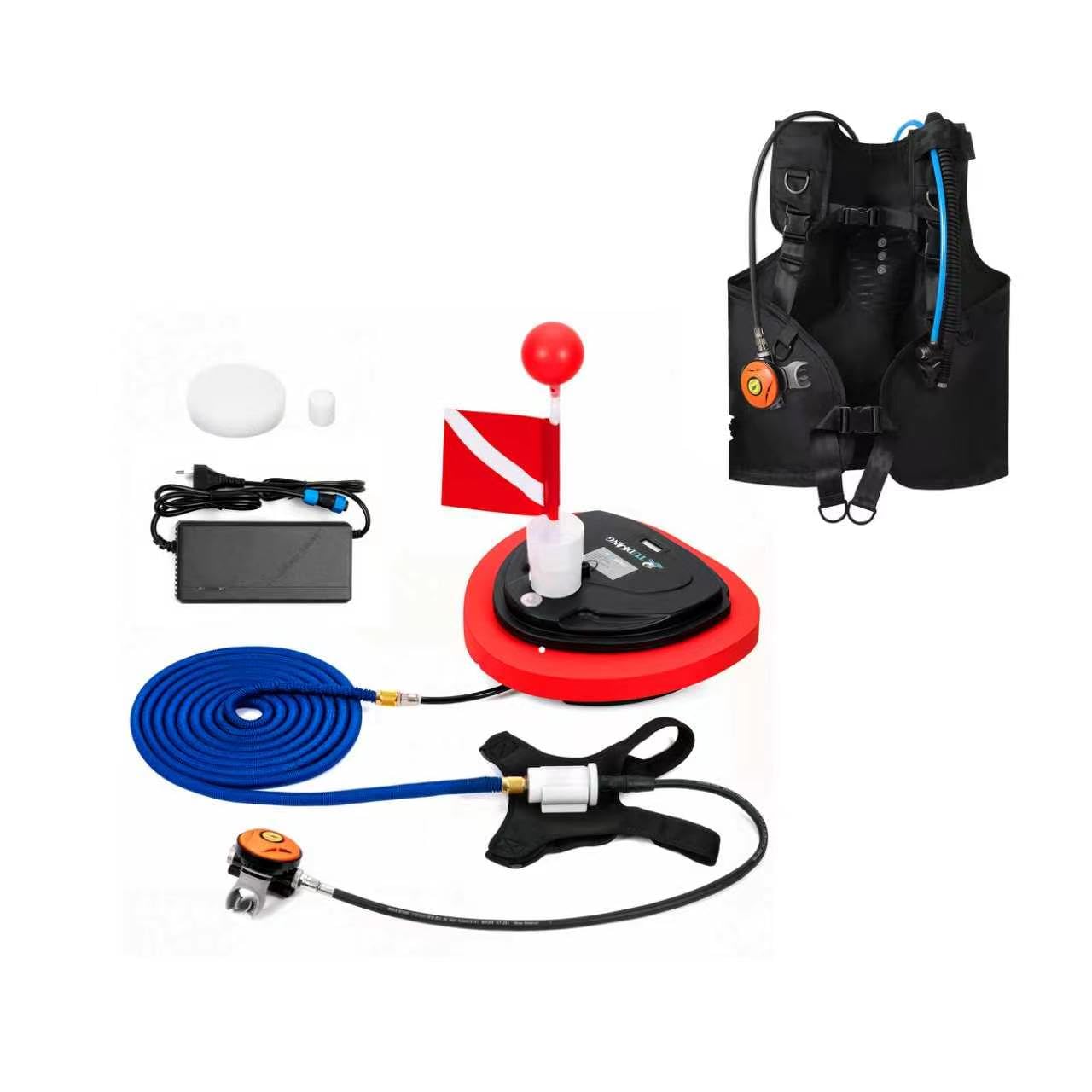 TUXING Ventilador de Aire de Buceo,Tanque de Agua portátil Recargable Impermeable de 5 Horas,BCD de pulmón de Agua,Manguera de 45pies y regulador de respiración
