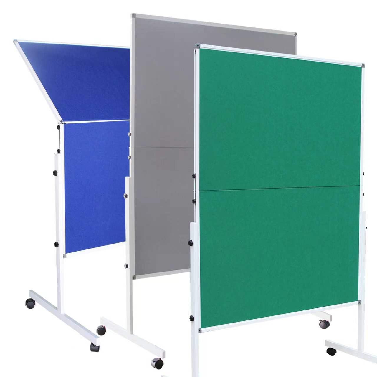 XIWODE Foldable Mobile Room Divider, Double Sided Green Fabric Bulletin Push Pin Board Rolling with Stand, 150 x 120 cm, Movable Freestanding Screens Office Partition for Presentation and Display
