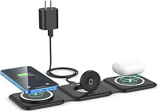 Wireless Charger 3 in 1,RTOPS Magnetic Travel Wireless Charging Station Multiple Devices,GaN 3 in 1 Charging Station,Compatible for iPhone16/15/14/13/Pro/Max,iWatch,AirPods4/3/2/Pro(Adapter Includes)