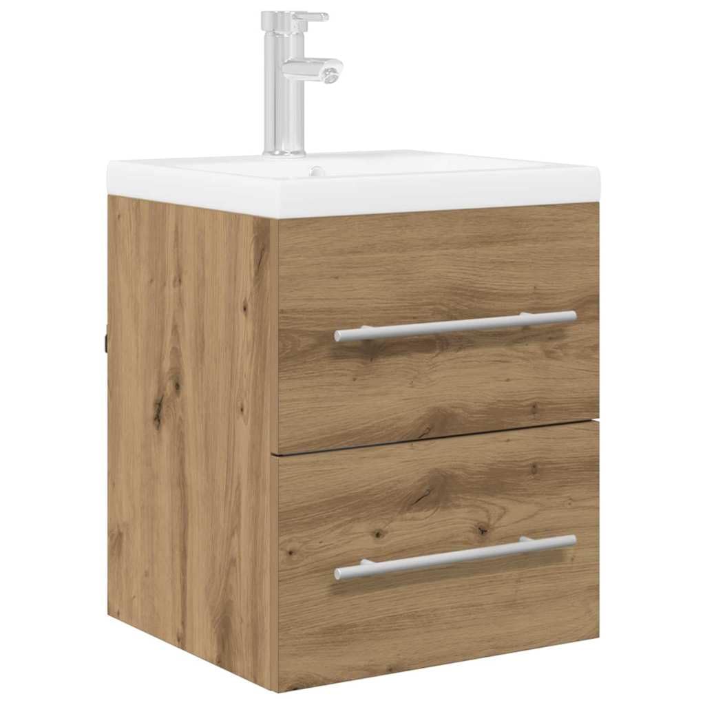 Waschbeckenunterschrank Artisan-Eiche, waschtisch Bad badzimmer möbel, hängend Wand platzsparend mit 2 schublade, stauraum für gäste wc und aufbewahrung, 41 x 38,5 x 48 cm