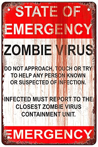 Rosefinch Stone Warning Zombie Virus Funny Halloween Man Cave Retro Metal Sheet Signs Wall Decoration of Bars Bedroom Room Restaurants Garage Home cafes and Bars 8 x 12