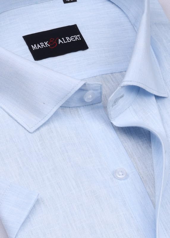 Image of MARK & ALBERT Men's Half Sleeve Pure Linen White Shirt