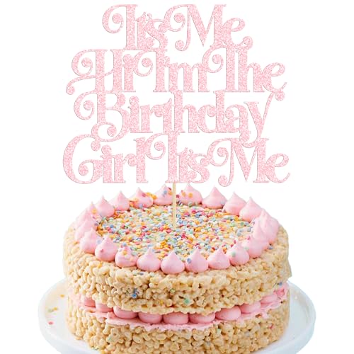 Gyufise 1Pc Light Pink 'It's Me' Hi I'm the Birthday Girl Cake Topper Glitter Funny Girl Cake Decoration for Hip Hop Singer Party