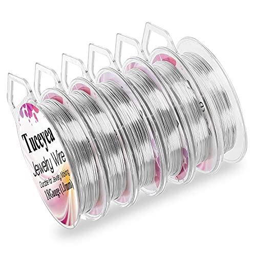 Silver Jewelry Wire for Jewelry Making, Tuceyea 6 Different Sizes of Craft Wire Beading Wire Tarnish Resistant Copper Wire for Ring Wire, Jewelry Making and Craft