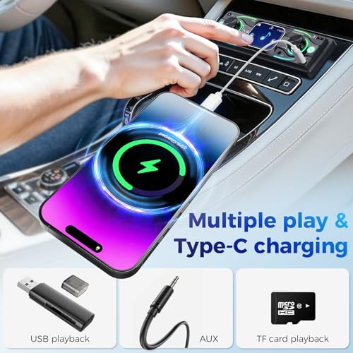Radio para auto Single DIN con pantalla táctil y Bluetooth miniatura 4