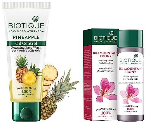 Biotique Bio Pineapple Oil Control Foaming Face Wash, 150ml And Biotique Bio Mountain Ebony Vitalizing Serum For Falling Hair Intensive Hair Growth Treatment, 120ML