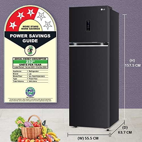 Image of LG 246 L 3 Star Smart Inverter Wi-Fi Frost-Free Double Door Refrigerator Appliance (‎GL-T262TESX, Ebony Sheen, Door Cooling+ & Convertible, Gross Volume -263L)